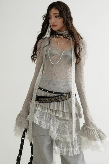 Lace Patchwork Irregular Knit Dress