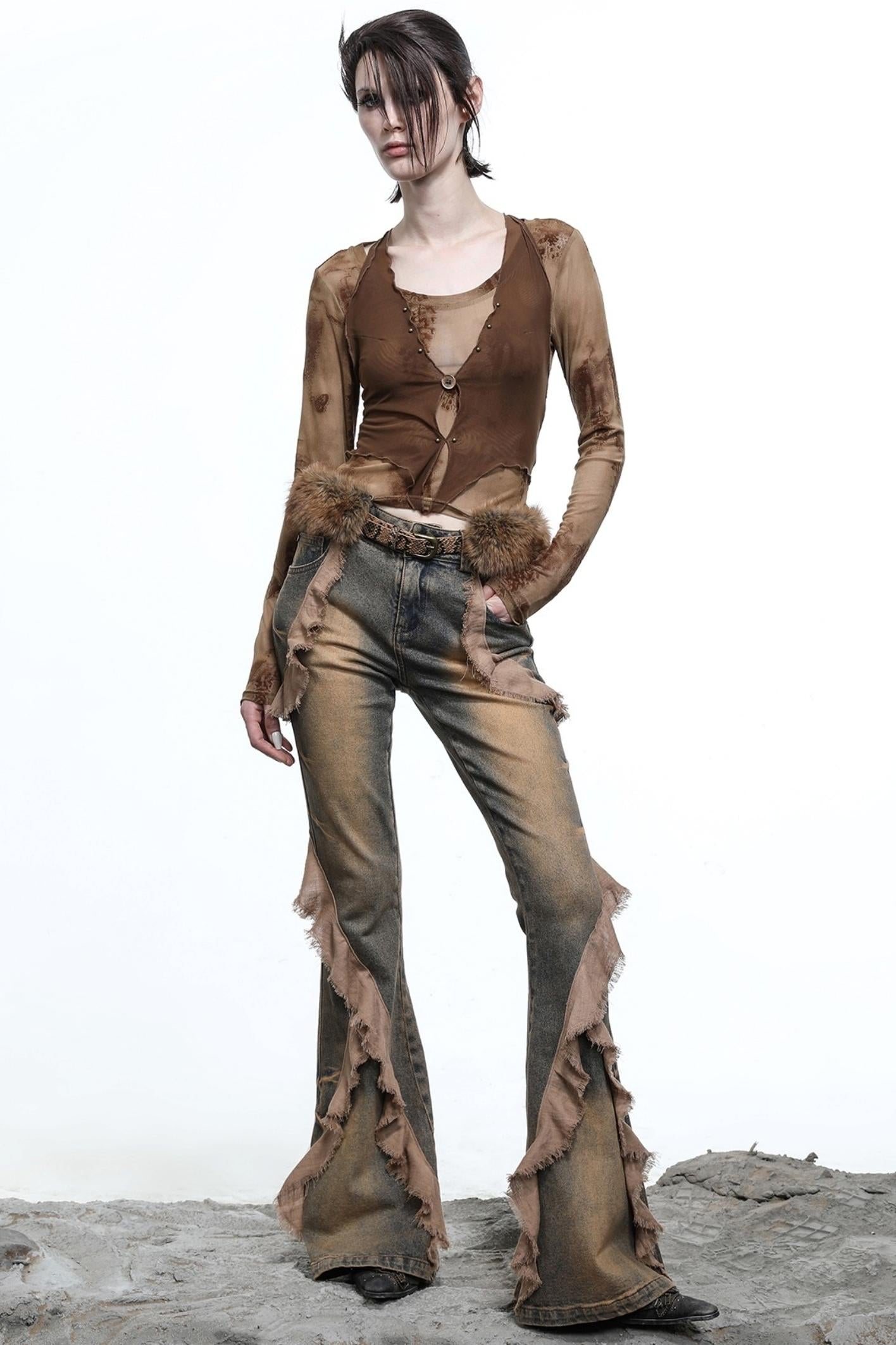 Fake Halterneck Patchwork Wool T-Shirt