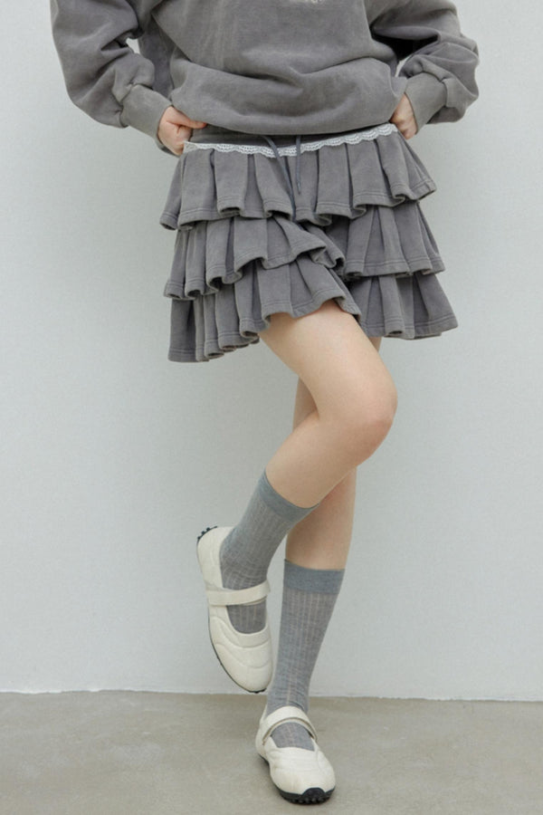 Gray Halter Sweatshirt Skirt Set-Up