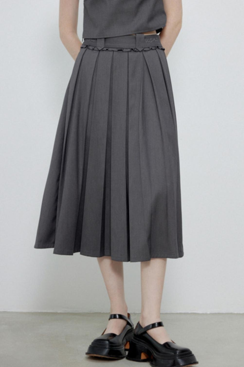 Dark Gray Pleated Skirt Set-Up