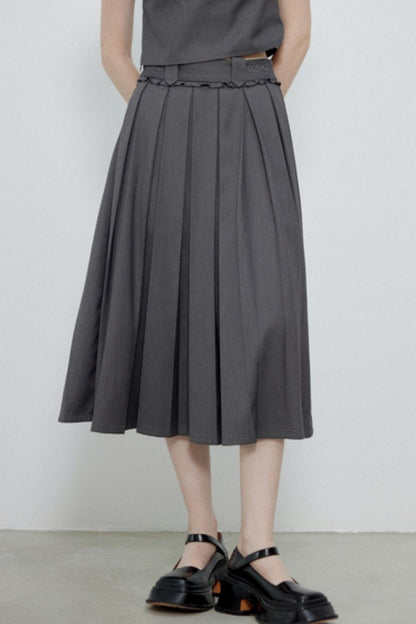 Dark Gray Pleated Skirt Set-Up