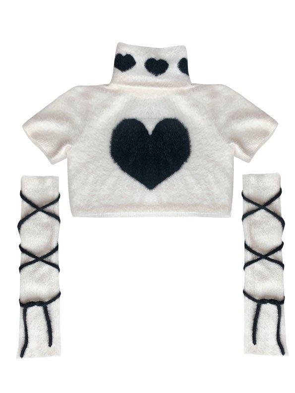 Y2K Knitted Turtleneck Top & ArmWarmer