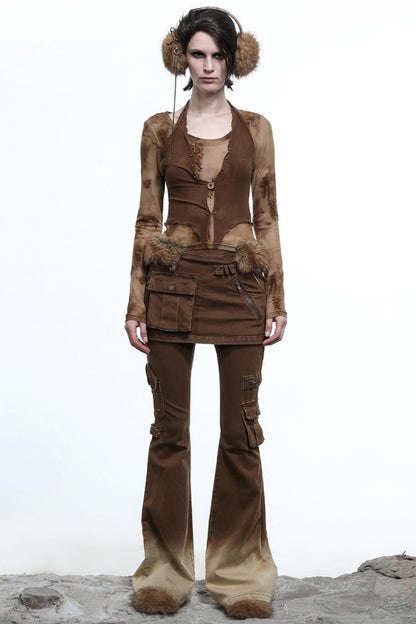 Fake Halterneck Patchwork Wool T-Shirt